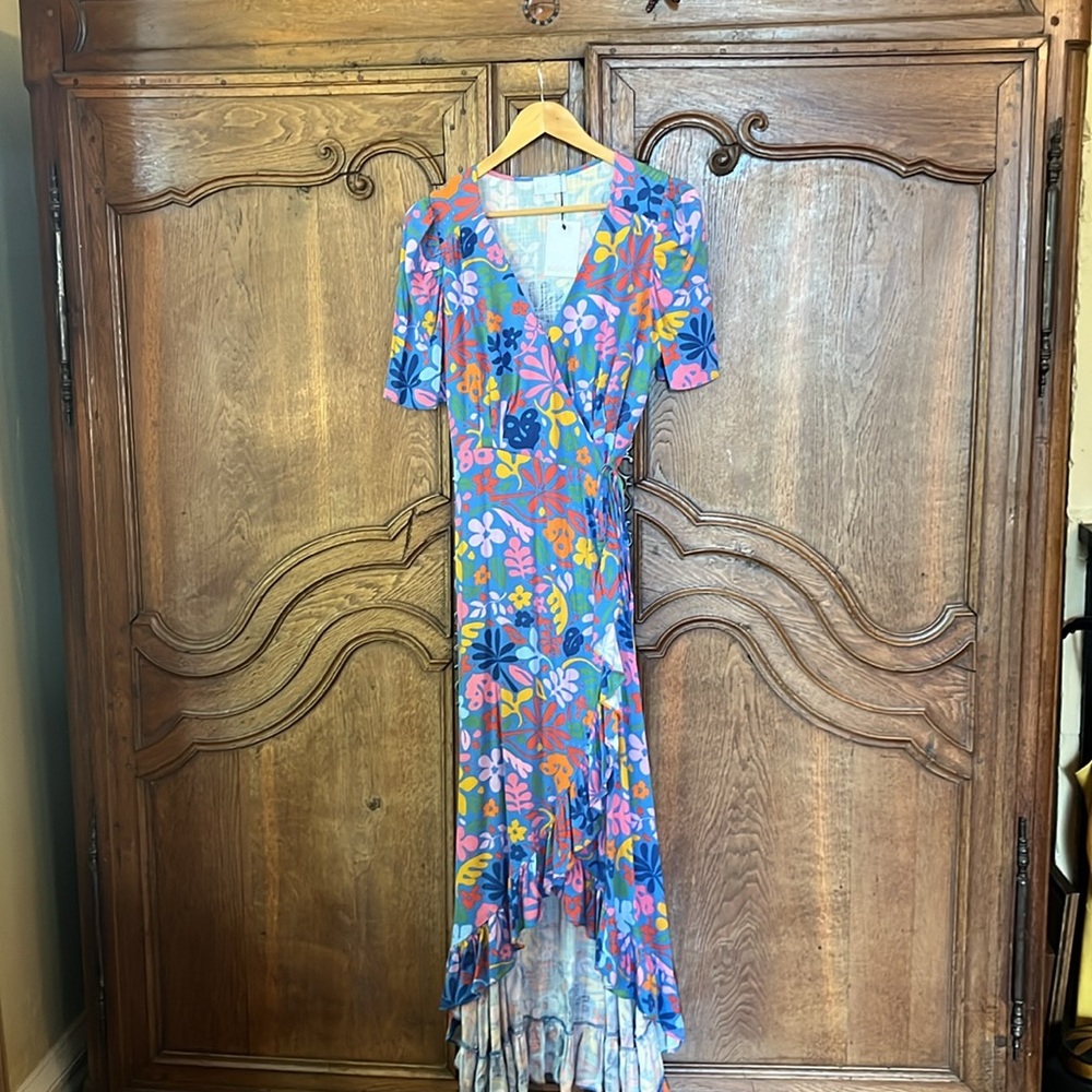 Sugarlips Floral Short Sleeve Wrap Maxi Dress - Blue Multicolor Size Small NWT - Picture 5 of 15
